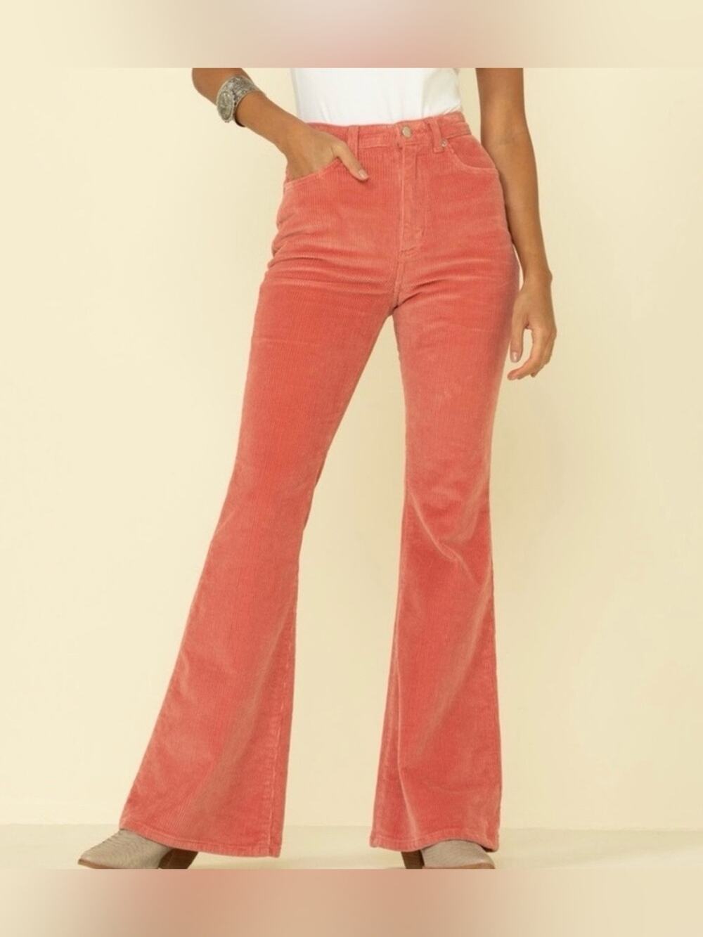 Lee High Rise Corduroy Flare Jeans In Coral Size 33